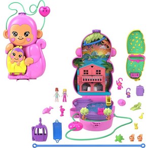 Polly Pocket 인형 및 놀이 세트 애완 동물 액세서리 13개 투인원 엄마 원숭이 아기 웨어러블 지갑 장난감 147510, 멀티컬러