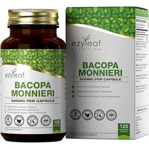 Ezyleaf Bacopa Monniei 500mg 고강도 바코파 보충제 50％ 바코사이드 120 바코파 캡슐 바코파 추출물 아유르베다 브라미 분말 캡슐 비건, 120정, 1개