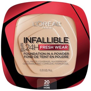 L'Oéal Pais Makeup Infallible Fesh Wea 파운데이션 파우더 포함 최대 24시간 착용 방수 아이보리 8.8g(0.3온스), 1개