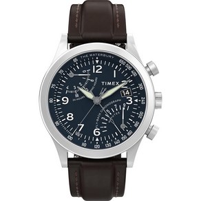 Timex 남성용 Watebuy 크로노그래프 42mm 시계 - 스테인리스 스틸 팔찌 블랙 다이얼 케이스 스틸/블랙/스테인리스 스틸 전통적