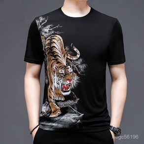 [Myshe]남성 여름 반팔티 패션 호랑이 티셔츠 캐주얼 Mdian25DX01, 2XL, 블랙
