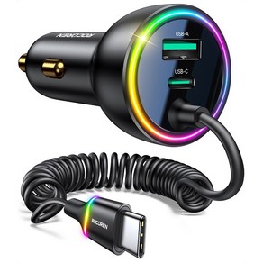 Rocoren 초고속 차량용 3포트 시거잭 충전기 C타입 70W PD3.0/QC3.0 iPhone 용 고속 충전 유형-C USBC 차량용 충전 어댑터 삼성전자 갤럭시 LG, 1.6M 케이블