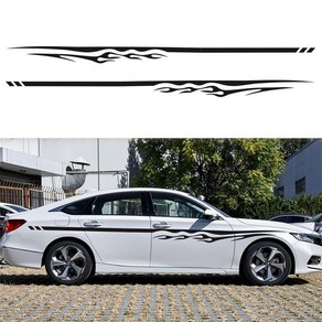 2피스 345.7cm 불꽃 그래픽 자동차 레이싱 스포츠 스트라이프 데칼 바디 사이드 스티커 대형 자동 장식 자체 접착 범용 핏 (블랙) 116213, Black