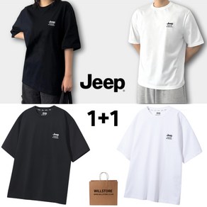 [국내정품] 1+1 지프 JEEP 반팔티 세미 오버핏 레이어드 반팔 티셔츠 남성 여성 남녀공용 커플티+will stoe 종이가방 지급