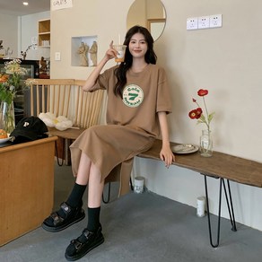 영메이 YM23175S 여성 7 오버핏 캐주얼 반팔 롱 원피스
