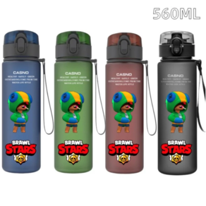 브롤 스타즈 레온 스파이크 프린트 휴대용 플라스틱 스포츠 물병- 560ML, 그린, 1개, 540ml