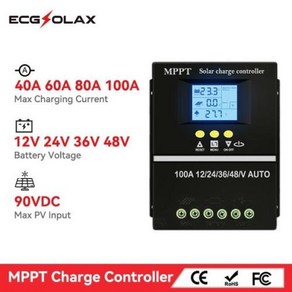 ECGSOLAX MPPT 태양광 충전 컨트롤러 자동 듀얼 USB 패널 레귤레이터 최대 PV 90VDC 40A 60A 80A 100A 12V 24V 36V 48V, 04 100A_01 12V 24V 36V 48V, 1개