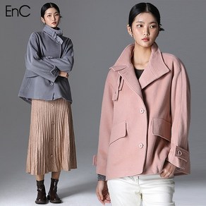 ENC [EnC] 벨티드 하이넥 울 하프코트