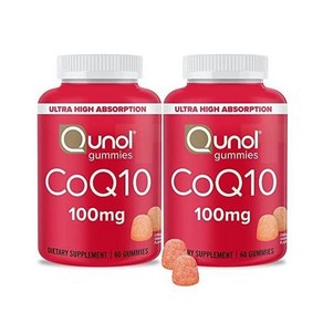 CoQ10 Gummies Qunol CoQ10 100mg 맛있는 구미 보조제 심장 건강 지원 비건 글루텐 프리 초고흡수 2개월 공급(60개 2팩), 60 Count (Pack of 2), 2개, 60정