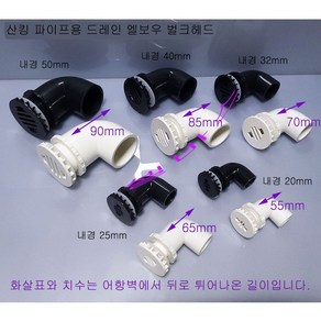 (블랙) (내경 50mm 40mm 32mm 25mm 20mm) LESSO FY 산킹 파이프용 드레인 벌크헤드 엘보우형 (스트레이너 벌크헤드), 20mm, 1개