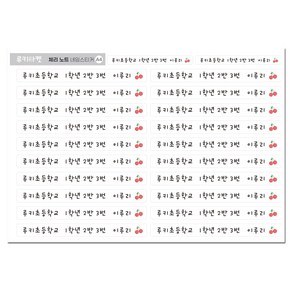 루키마켓 초등학생 노트 방수네임 스티커 이름표 스티커, 1세트, 3.노트용체리A4(투명)