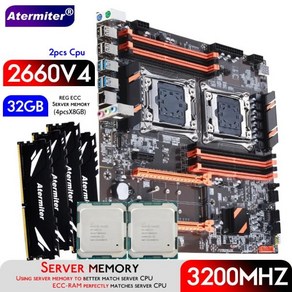 가성비 Atermiter 듀얼 X99 마더보드 LGA 2011-3 XEON E5 2683 V4 x 2 개 32GB = DDR4 3200MHz 서버 메모리