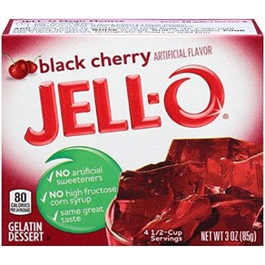 Jell-O Black Chey Gelatin Desset 3 oz. (4 Packs) 젤로 블랙 체리 젤라틴 디저트 3온스(4팩), 85g, 4개