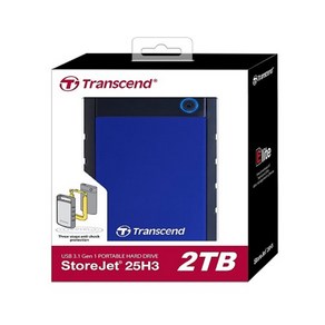 트랜센드 StoeJet 25H3B USB 3.1 Potable HDD 충격방지 외장하드 TS2TSJ25H3B, 2TB, 혼합 색상