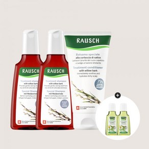 [라우쉬][3개SET] 윌로우바크 두피안티에이징 샴푸 200ml 듀오 & 두피 모발 활력 컨디셔너 150ml 세트, 스위스허벌 샴푸 40ml 2개, 1개