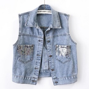 COBOTOR 여성 데님 조끼 빅사이즈 봄 가을 오버핏 무지 민소매 자켓 denim vest women JX1048