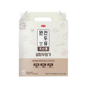 전두유 완전두유 국산콩 설탕무첨가, 190ml, 16개