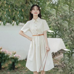 BIKASU 여성 여름 셔츠 롱 원피스 반팔 카라 하객원피스