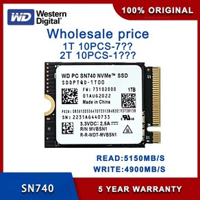 웨스턴 디지털 WD SN740 2TB M2 SSD 2230 NVMe PCIe Gen 4x4 서피스 PoX 노트북 3 스팀 데크 도매, 1.256GB, 없음