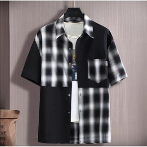 4XL-11XL 남자 빅사이즈 캐쥬얼 반팔 셔츠 체크 반팔티 면 티셔츠 루즈핏 남성 T 여름 티