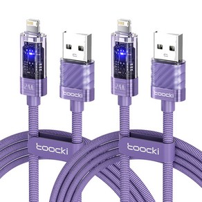 Toocki 고속충전 USB A타입 애플8핀 라이트닝 전류차단 케이블, 2개, 퍼플, 2m