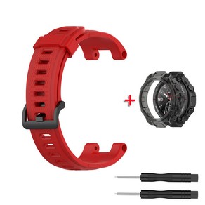 Huami amazfit t ex 스트랩 용 교체 스트랩 amazfit t-ex/t-ex po 스트랩 용 블랙 프로텍터 케이스 용 실리콘 시계 밴드, Red with case