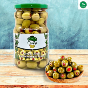 Tukish Cee Authentic Geen Olives stuffed with Red Peppe 고추로 속을 채운 터키 세레 그린 올리브, 1개, 670g