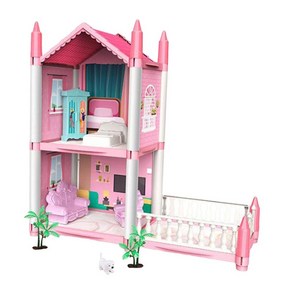 GHSHOP 조명이있는 인형 집 드림 하우스 건물 playset 완구 어린이를위한 가구 공예, ABS, 스타일 D, 1개