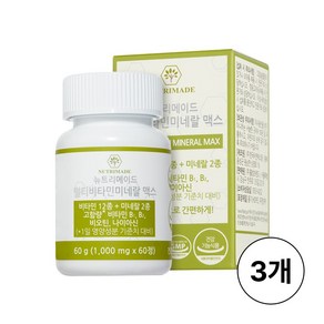 뉴트리메이드 멀티 종합 비타민 고함량 미네랄 맥스 1000mg 활력증진 피로회복 온가족, 3개, 60정