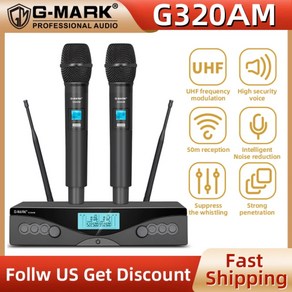 무선 마이크 G-MARK 전문 UHF 2 채널 마이크 휴대용 자동 주파수 조정 100M, GERMANY, EU Plug