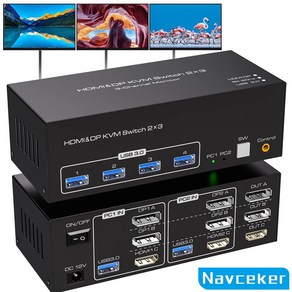 KVM 키보드 마우스 스위처 8K 트리플 2 디스플레이 포트 HDMI USB 30 스위치 모니터 3 개 컴퓨터 4K 144Hz 2x3, 3.ZYASW231  UK Powe Plug, 1개