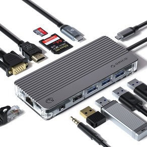 오리코 알루미늄 오디오 USB VGA 4K HDMI PD100W 투명 멀티허브