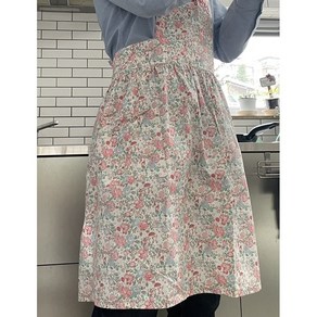 Bon appetit 프렌치 레터링 체크 스트라이프 에이프런 앞치마, 플라워, 1개