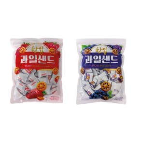 한입 과일 샌드 쿠키 2종 버라이어티 (포도맛 + 딸기맛) 1.6kg 개별포장 소포장, 1개