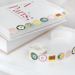 리드홈 귀여운 원형 롤 포장 데코 스티커 500p 세트, 꽃파티, 1세트