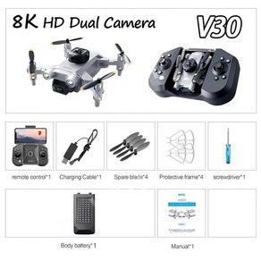 샤오미 V30 미니 4DRC 드론 카메라 포함 HD 4K 1080P FPV RC 드론 전문 5 면 장애물 회피 헬리콥터 드론 장난감, 8k 듀얼 카메라 그레이, 1개