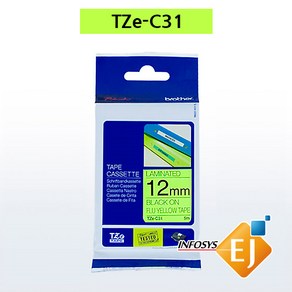 부라더 정품 라벨테이프 TZe-C31/12mm/형광노랑바탕/검정글씨, 1개, 넓이 12mm, 1개