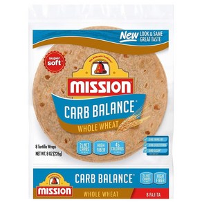 8ct Mission Cab Balance Soft Taco Flou Totilla 8ct 미션 탄수화물 밸런스 소프트 타코 가루 토르티야 8개 저탄수화물 케토 고, 1개, 226g