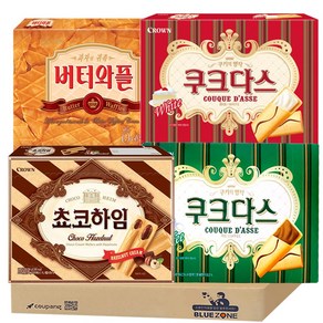 [블루존] 크라운 대용량 과자 세트 1170g (쿠크다스화이트 285g+커피 285g+초코하임 284g+버터와플 316g), 1개