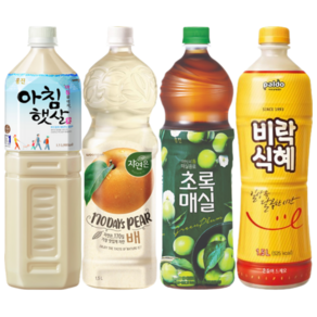 [한번에먹자쇼핑몰] 인기음료 1.5L 4종 혼합세트 / 웅진 아침햇살 + 자연은 배 주스 + 웅진 초록매실 + 팔도 비락식혜, 4개