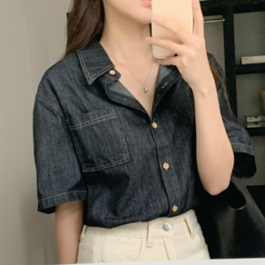 [뉴데이][11만장누적판매#박시핏]여성 캐주얼 반팔 데님셔츠