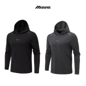 미즈노 RUNNING HOOD PULLOVER 남녀공용 후드 풀오버 (블랙 다크멜란지)