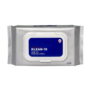 KLEAN-19 에탄올 75% 소독티슈 알콜 티슈 스프레이 차량용 살균 세정 티슈, 1개, 60매입, 45g