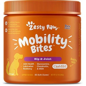 개를 위한 Zesty Paws 글루코사민 - 콘드로이틴 및 MSM이 포함된 엉덩이 및 관절 건강 소프트 츄 - 엉덩이 및 관절을 위한 다시마 + 비타민 C 및 E로 애완 동물 이동, 1개