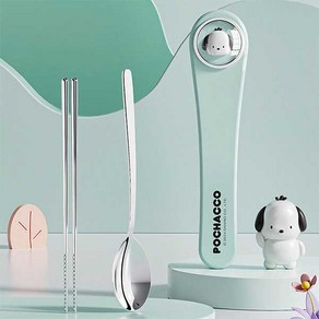 산리오 페이스 수저 케이스세트, 1개, 숟가락+젓가락+케이스, 포차코
