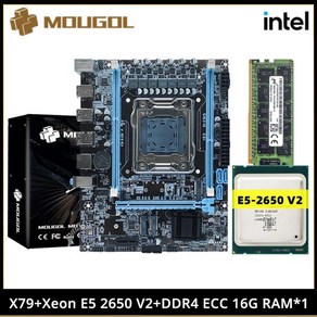 MOUGOL 데스크탑 컴퓨터용 게이밍 마더보드 세트 인텔 제온 E5 2650 V2 CPU 및 듀얼 채널 DDR4 16G x 1 MHz ECC RAM X79, 마더 보드 + CPU