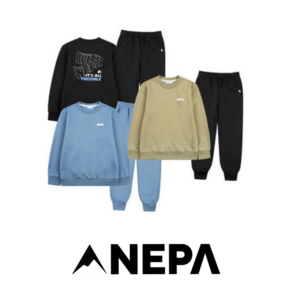 [백화점 매장판] 네파 키즈 NEPA 폴리 기모 트레이닝세트 남아옷 여아옷 아동공용 라운드 맨투맨 바지 세트