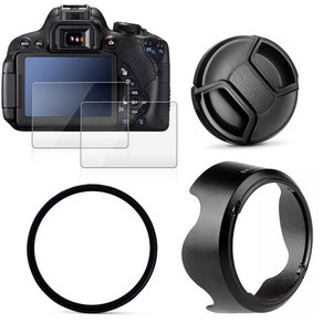 UV 필터 총검 렌즈 후드 캡 및 2x 유리 스크린 보호대 캐논 EOS R8 RF 24-50mm 850D T8i 90D 77D 18-55mm, 02 Fo EOS 90D, 1개