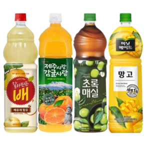 [한번에먹자] 1.5L 과일음료 4종 혼합세트 ( 갈아만든배 + 제주감귤 + 매실 + 망고 ) 업소용 가정용 사무실음료 당구장 노래방 식자재 과즙음료