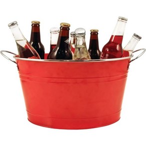 Twine Ice Bucket Wood and Galvanized Metal Tub Wooden Wine Bee Chille 4개의 와인 병 또는 5.4갤런 세트 1브라운